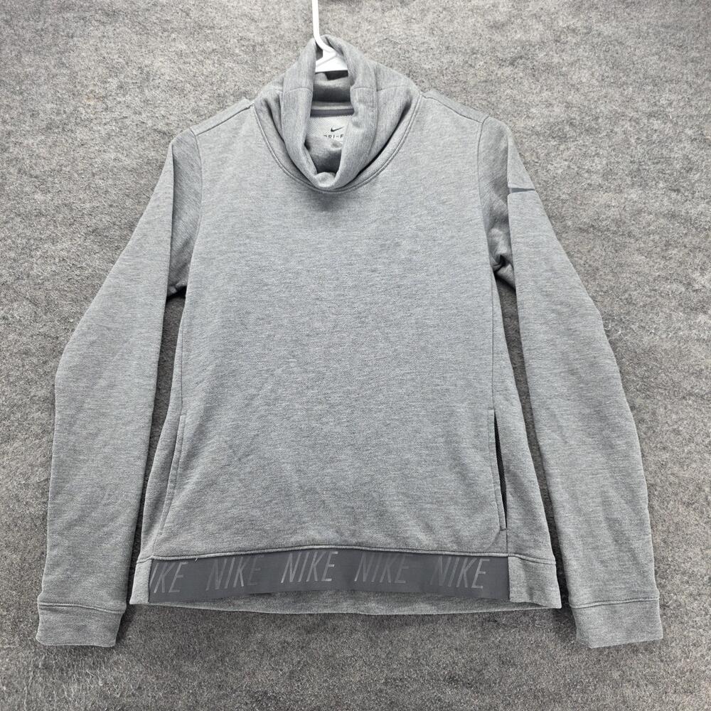 Nike Sweatshirt Womens XS Gray Pullover Cowl Neck Pockets Dri-FIT Fleece